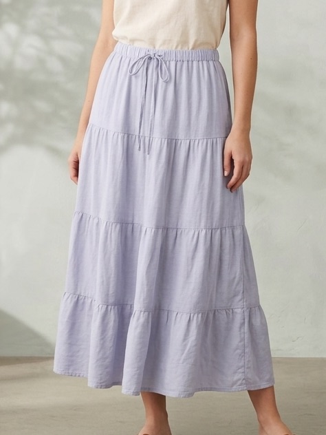 Sincerely Jules Light Blue Chambray Linen Blend Tiered Maxi Skirt Pull On. Small